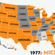 Illustration for article titled Map: Six Decades of the Most Popular Names for Boys, State-by-State